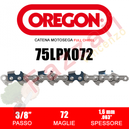 Catena motosega OREGON® 72 maglie – 3/8 x 1,6 mm|75LPX072|